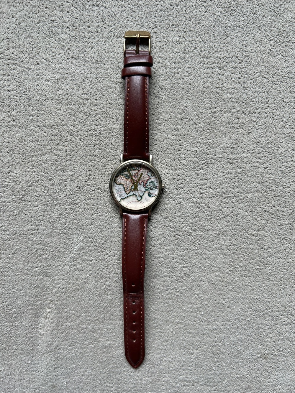 Women’s Brown Leather Strap World Map Watch